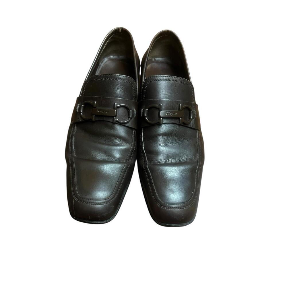 Salvatore Ferragamo Dark Brown Leather Bit Slip-Ons